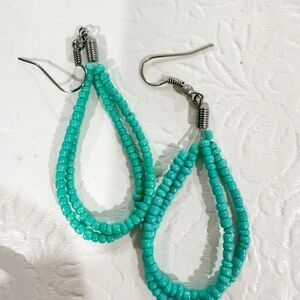 Faux Turquoise Beaded Teardrop Drop Earrings